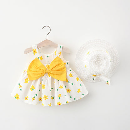 Summer Baby Girl Beach Princess Dress with Bow & Flowers