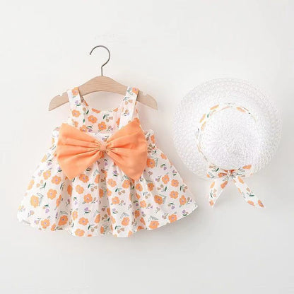 Summer Baby Girl Beach Princess Dress with Bow & Flowers